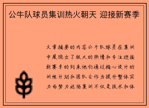 公牛队球员集训热火朝天 迎接新赛季
