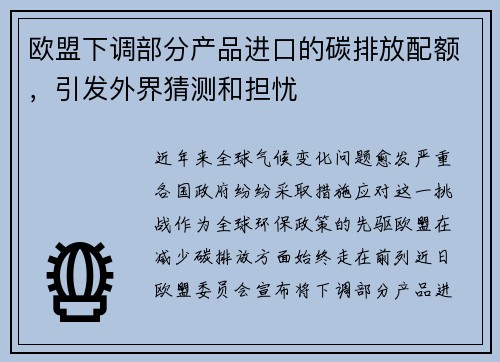 欧盟下调部分产品进口的碳排放配额，引发外界猜测和担忧