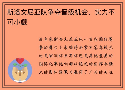 斯洛文尼亚队争夺晋级机会，实力不可小觑