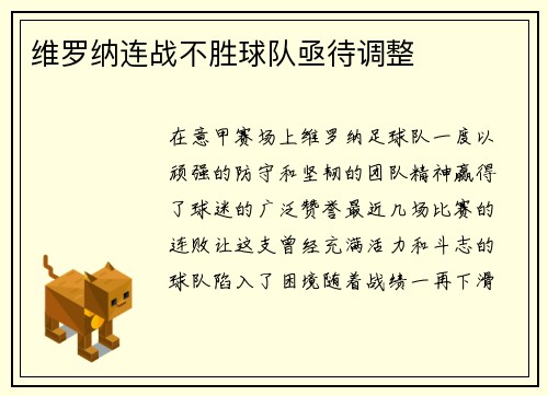 维罗纳连战不胜球队亟待调整
