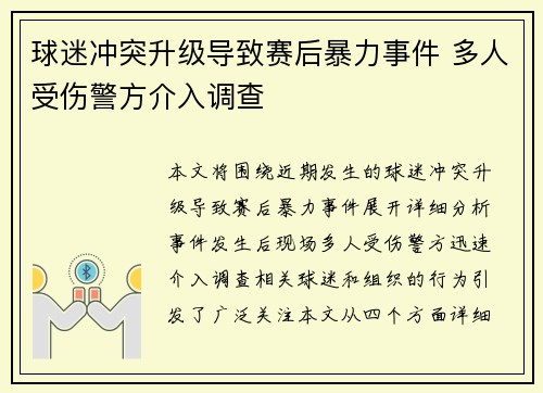 球迷冲突升级导致赛后暴力事件 多人受伤警方介入调查