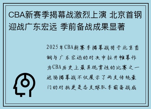 CBA新赛季揭幕战激烈上演 北京首钢迎战广东宏远 季前备战成果显著