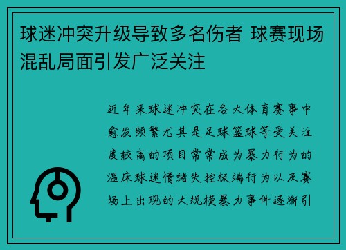 球迷冲突升级导致多名伤者 球赛现场混乱局面引发广泛关注