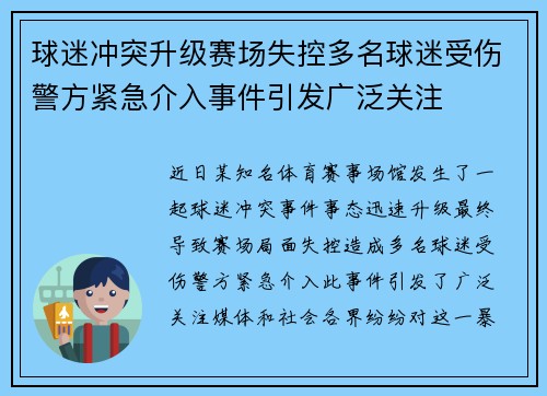 球迷冲突升级赛场失控多名球迷受伤警方紧急介入事件引发广泛关注